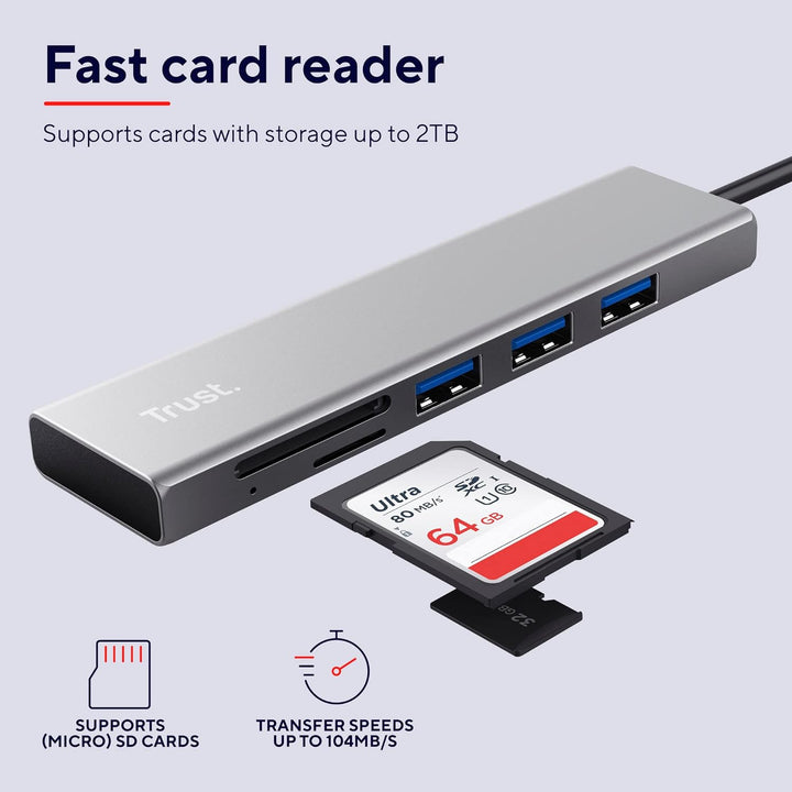 Trust Halyx Schneller USB-C-Hub und Kartenlesegerät, USB 3.2 Gen 1, SD- und Mikro-SD-Kartenlesegerät