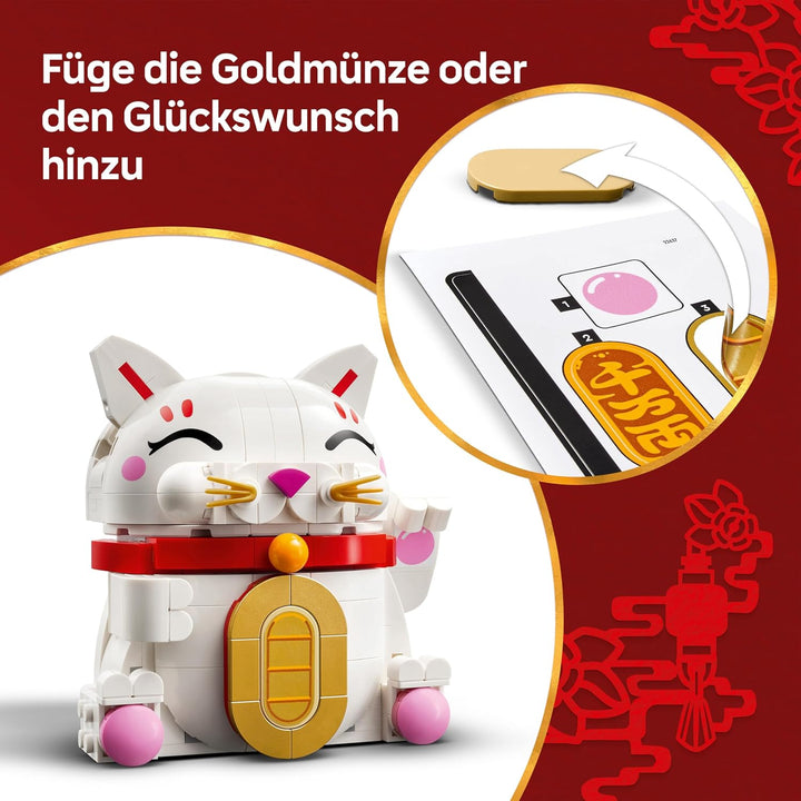 LEGO Glückskatze - Bauset für Erwachsene - Modellbau mit Tierfigur mit winkender Pfote sowie Goldmün