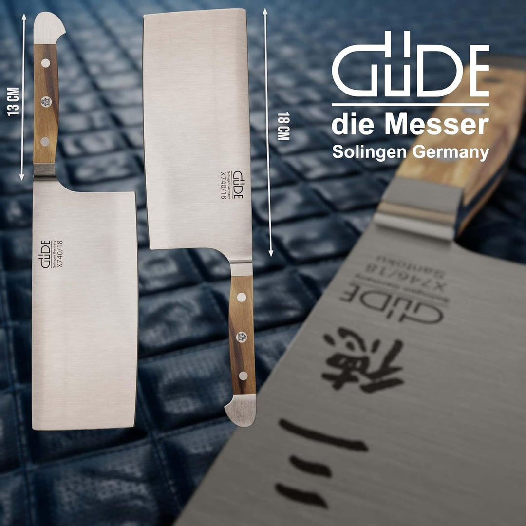GÜDE Solingen - Hacker geschmiedet, 18 cm, Olivenholz, ALPHA OLIVE, Doppelkropf, Handmade Germany Ha