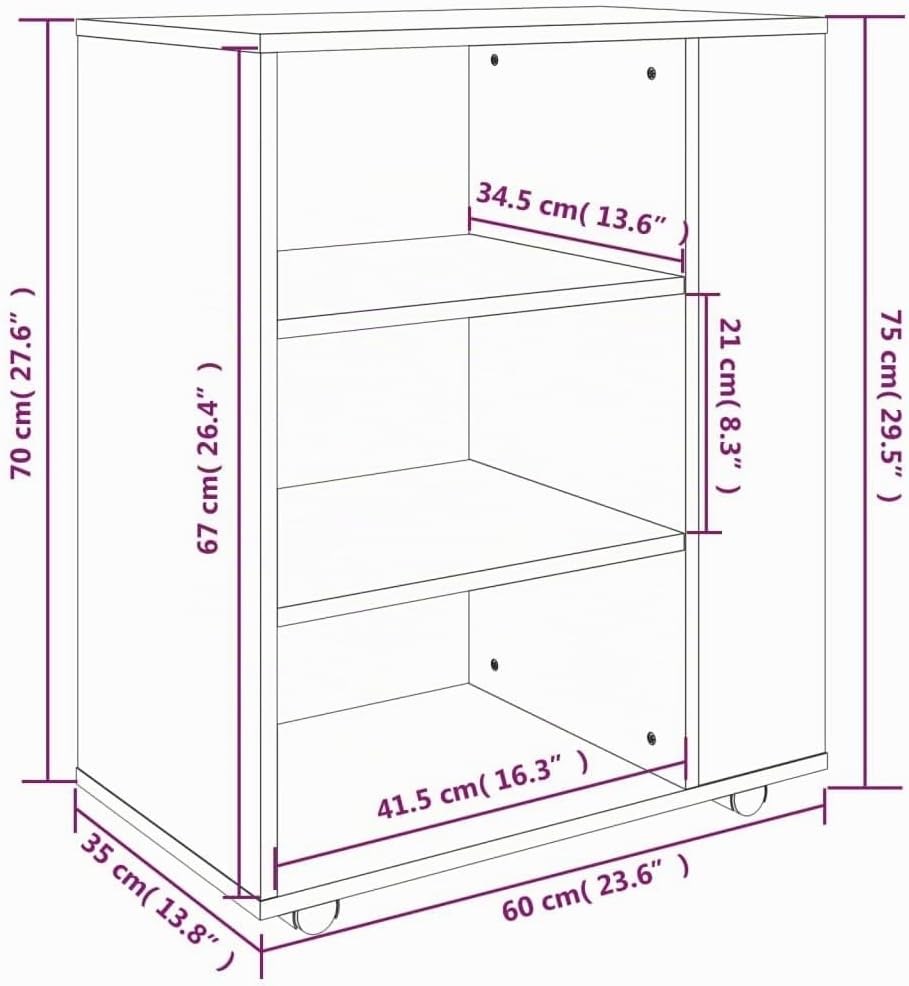 vidaXL Rollschrank, Rollcontainer mit viel Stauraum, Aktenschrank mit Rollen, Büroschrank Bürocontai