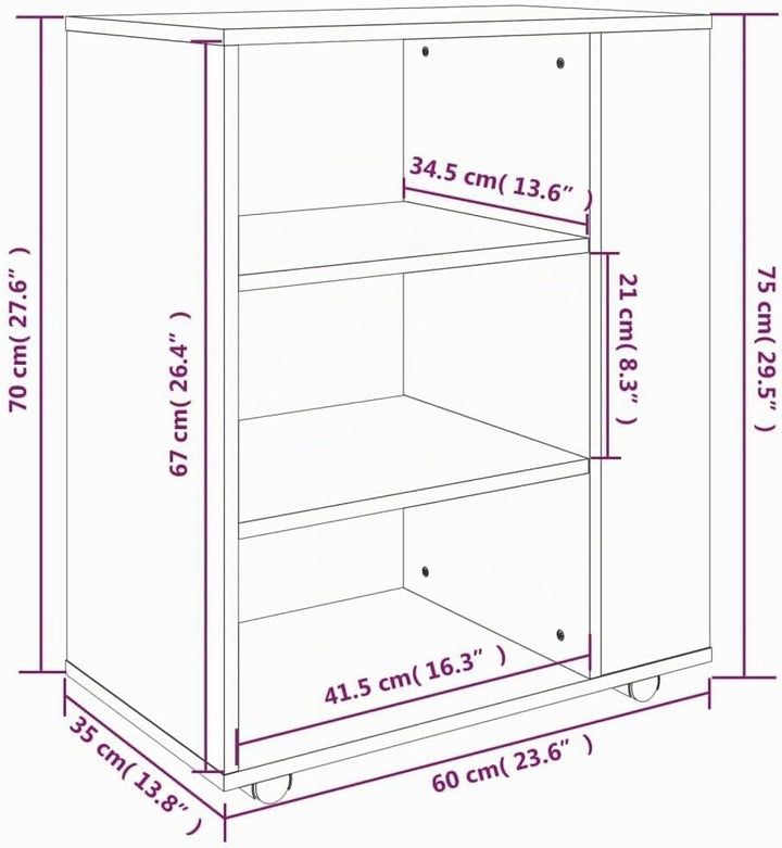 vidaXL Rollschrank, Rollcontainer mit viel Stauraum, Aktenschrank mit Rollen, Büroschrank Bürocontai