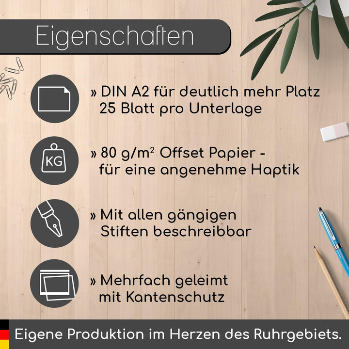 2er-Set Schreibtischunterlage Mamor-Optik und Kantenschutz I DIN A2 I aus Papier zum Abreissen I Sch