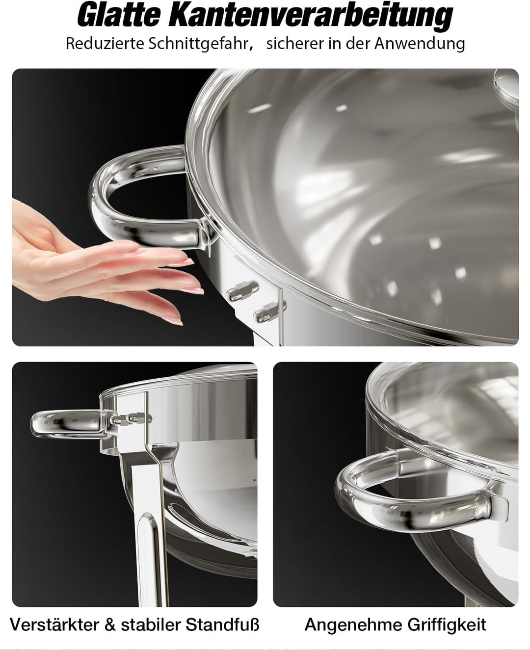 WARMOUNTS Rund Chafing Dish Buffet 2er Set 5L, Speisenwärmer für Catering mit Glasdeckel & Deckelhal