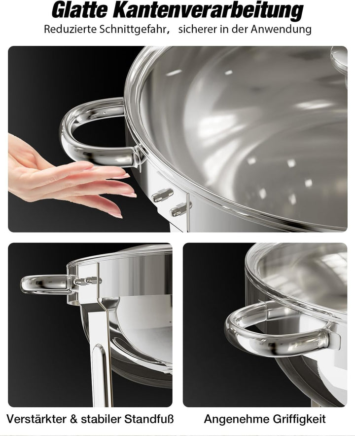 WARMOUNTS Rund Chafing Dish Buffet 2er Set 5L, Speisenwärmer für Catering mit Glasdeckel & Deckelhal