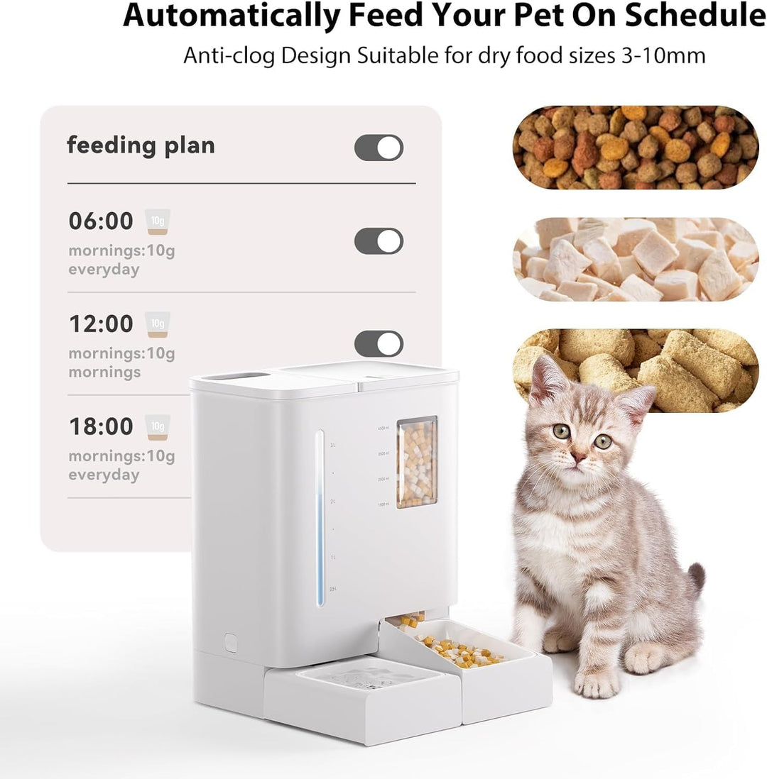 DUDUPET Futterautomat Katze und Wasserspender 2-in-1, Automatischer Futterspender Katze 5L + Wassers