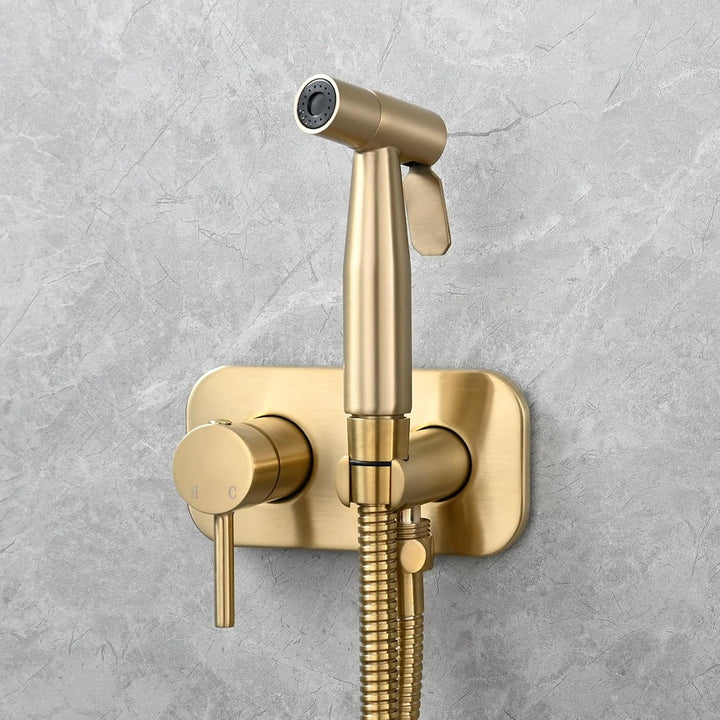 Tecmolog Bidet WS024J2F2 Tragbarer Bidet-Sprüher-Set, Warm und Kalt, Gebürstetes Gold