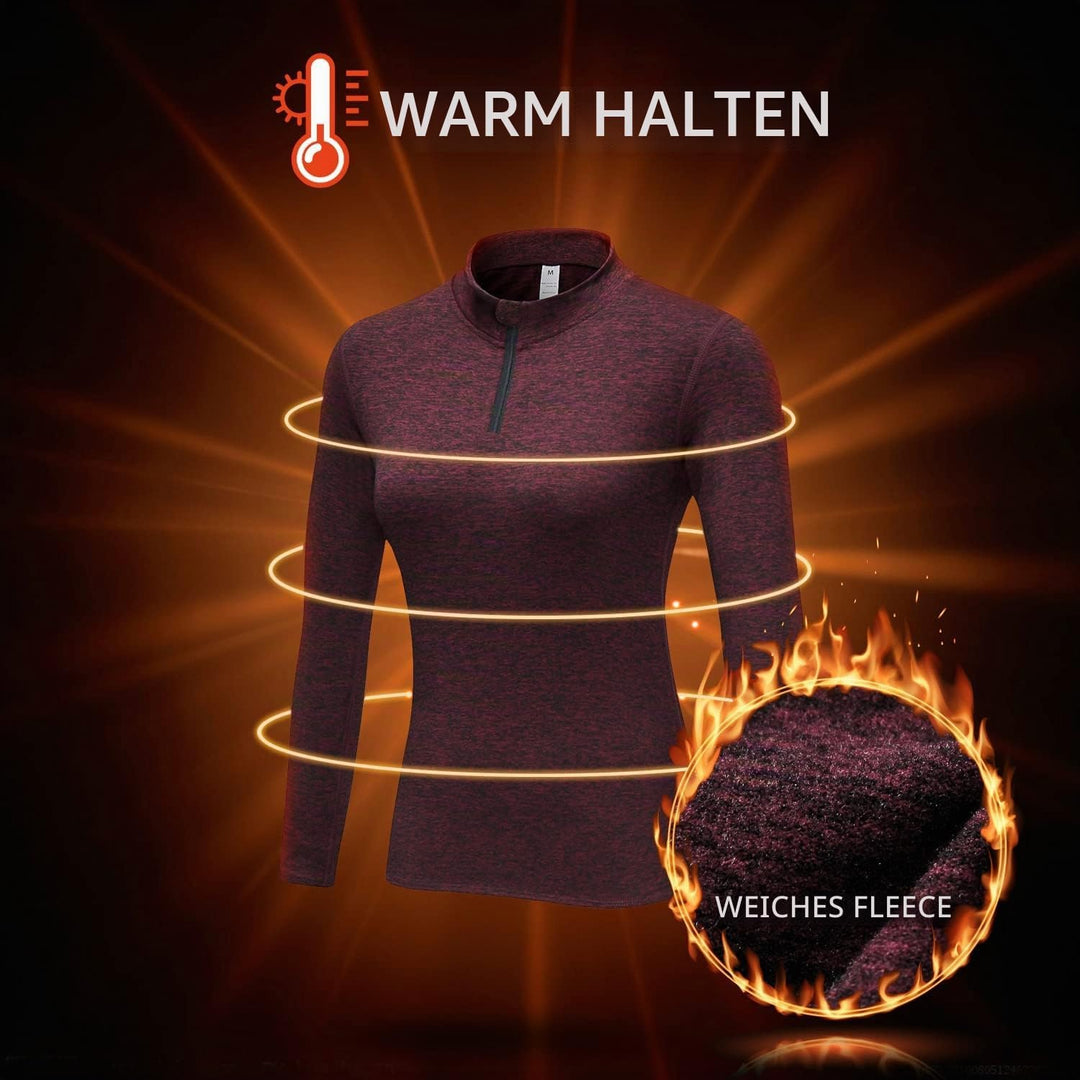 WOWENY Fleecepullover Damen 1/4 Zip Funktionsshirt Fleece warm Laufshirt Langarm mit Stehkragen, Atm
