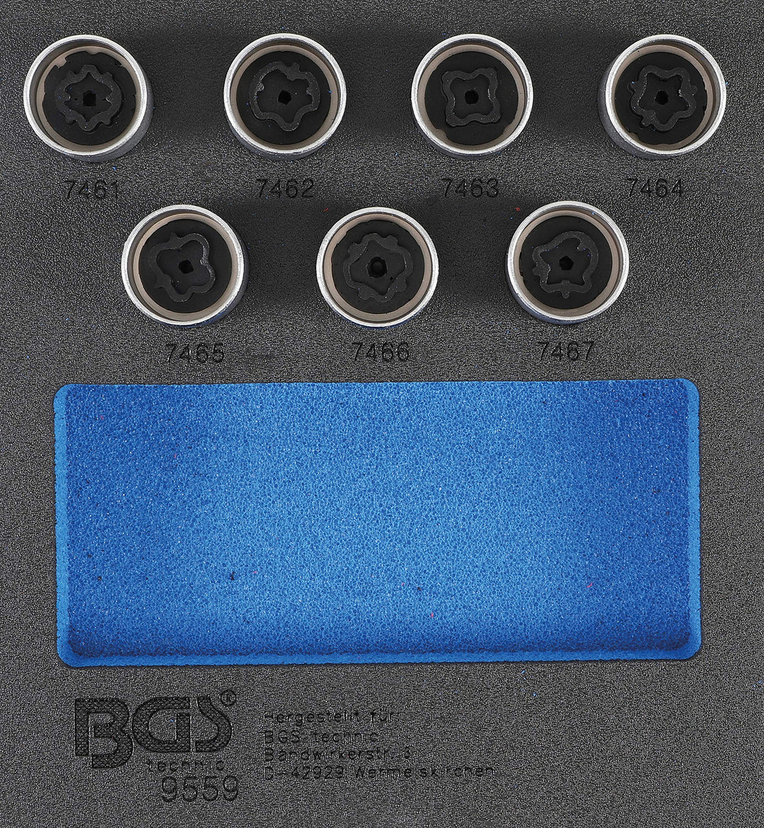 BGS 9559 | Werkstattwageneinlage 1/6: Felgenschloss-Werkzeug-Satz für Opel (Typ D) | 7-tlg. Opel | T