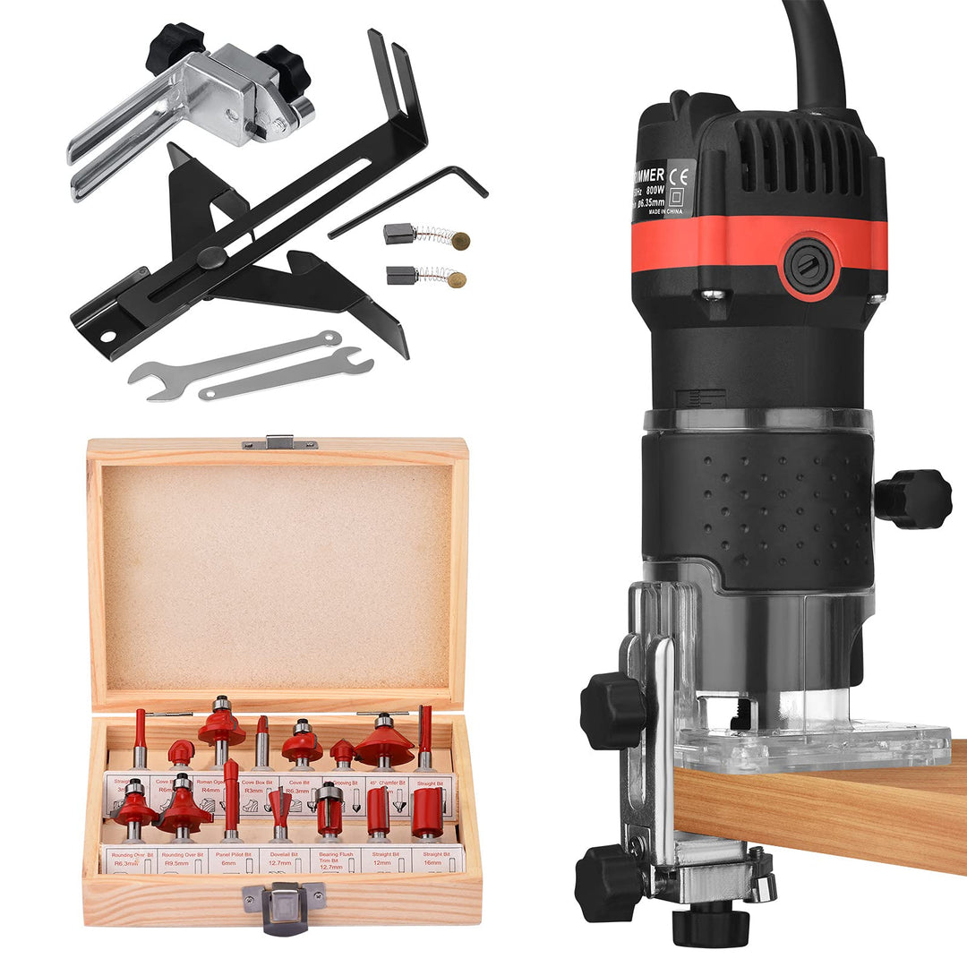 Yontwe Kompaktes Holz Router Werkzeug Tragbarer Handrouter Holzbearbeitung mit 15 Stück Router Bits