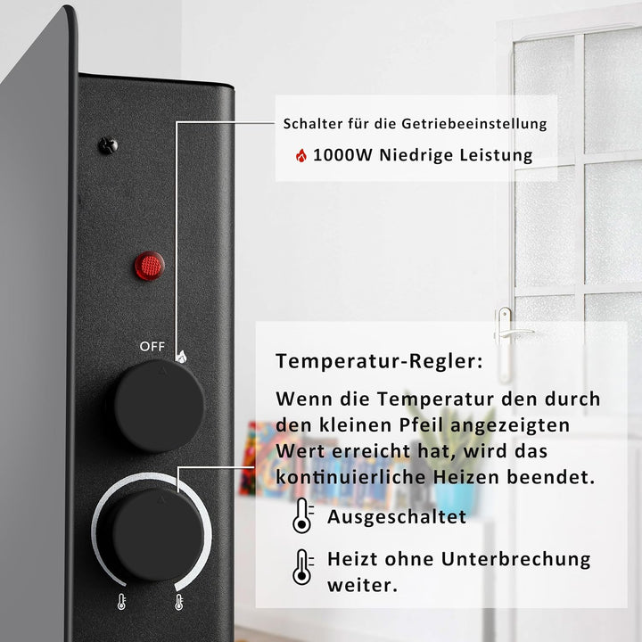 DONYER POWER 1000W Konvektor-Heizung, ultradünn, wandmontiert oder freistehend, schwarze Glasscheibe