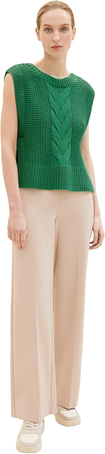 TOM TAILOR Damen Pullunder mit Zopfmuster XXS 31032 - Vivid Leaf Green, XXS 31032 - Vivid Leaf Green