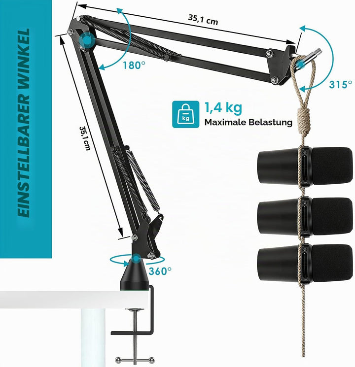 YOUSHARES MV7 Mikrofon Arm mit Popschutz, Mikrofonständer mit Mikrofon Pop Kompatibel mit Shure MV7