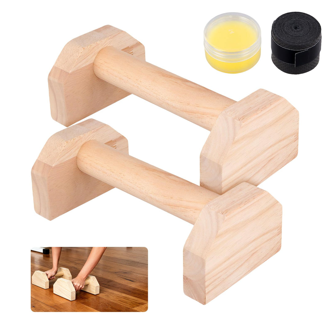 2 Stück Liegestützgriffe Holz, 25 x 13 x 9,5 cm Calisthenics Equipment Holz mit 2 Rutschfesten Bände