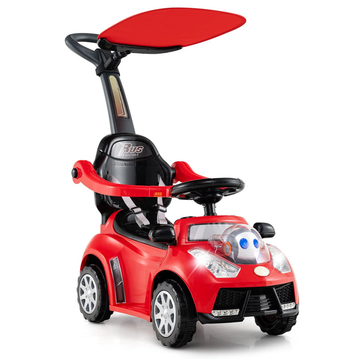 DREAMADE Kinder Rutschauto, 3 in 1 Schiebeauto mit abnehmbarem Verdeck, Sicherheitsgurt & Stauraum,
