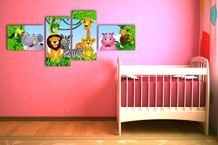 wandmotiv24 Leinwandbild Animal Group LW404 Wandbild, Bild auf Leinwand, 4 Teile, 100x45cm, Kunstdru