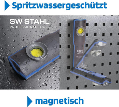 SW-Stahl S9790 Arbeitsleuchte Taschenlampe I Ladestation I LED I 1000 Lumen I Metallgehäuse, Blau/Sc