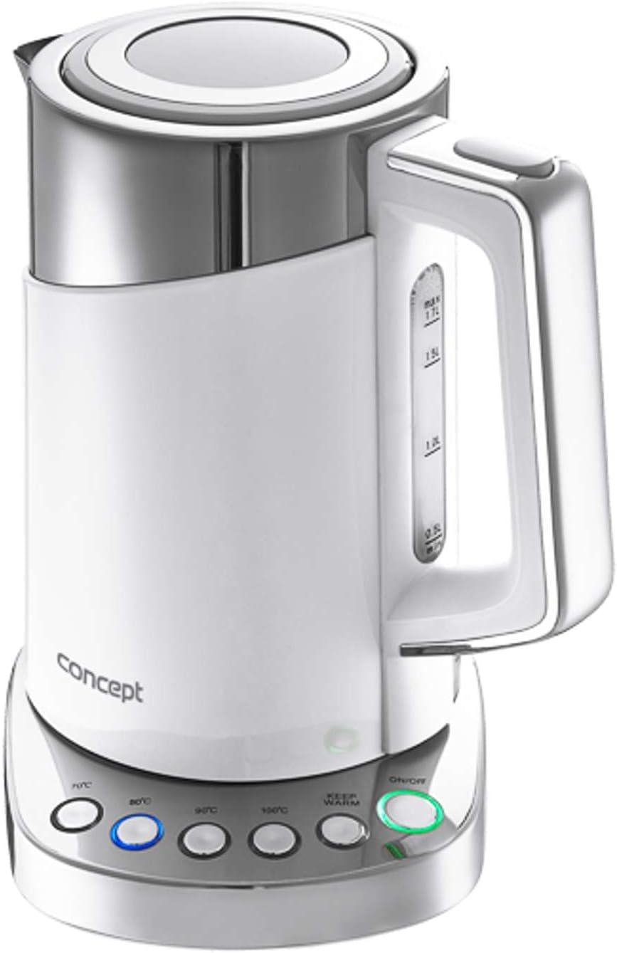 CONCEPT Hausgeräte RK3170 Wasserkocher mit Temperatureinstellung, Cool Touch Edelstahl, 1,7 l, Weiss