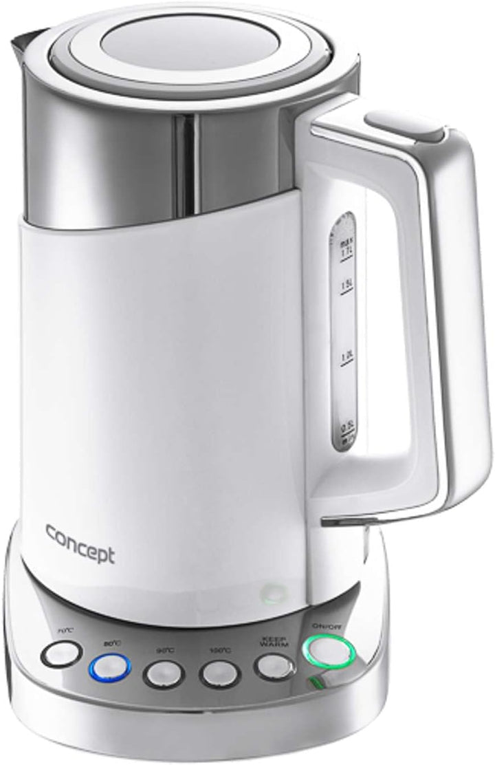 CONCEPT Hausgeräte RK3170 Wasserkocher mit Temperatureinstellung, Cool Touch Edelstahl, 1,7 l, Weiss