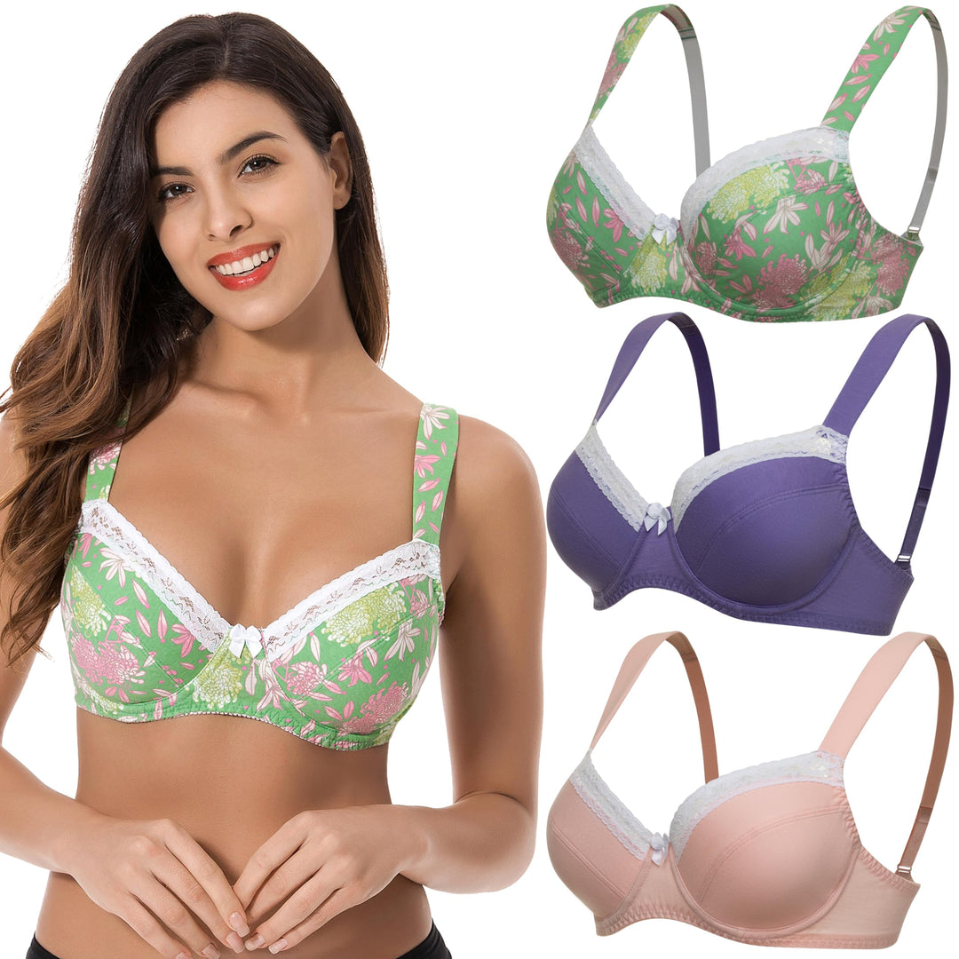 Curve Muse Damen-BH, ungefüttert, Balconette, Baumwolle, Spitze, Übergrösse, 2er- oder 3er-Pack 75B