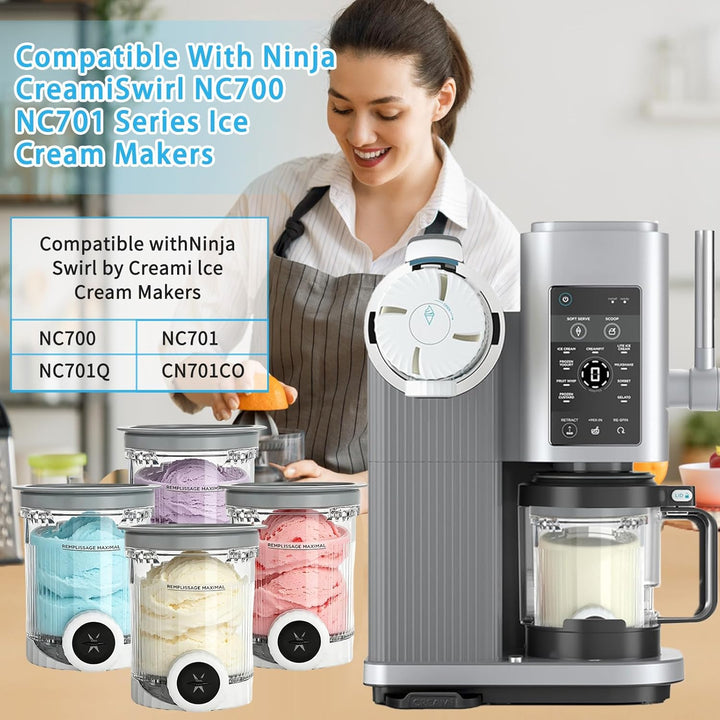 Behälter für Ninja Creami Deluxe Pints,4 Stück Ersatz für Ninja Creami Deluxe Pints und Deckel,Eisbe