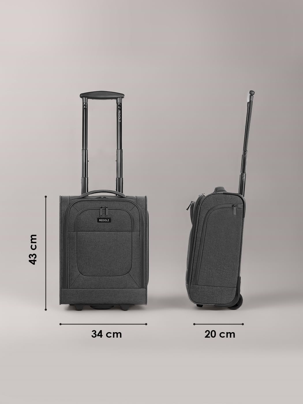 REDOLZ Underseater CABIN XS-Handgepäck-Trolley mit 2 Rollen & Liquid-Bag | 34 x 20 x 43 cm | Weichsc