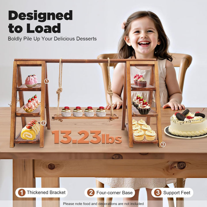 Etagere Holz 3 Etagen Massivholz Cupcake ständer kuchenständer 6kg | Massivholz Holzkohle, 3 Etagen