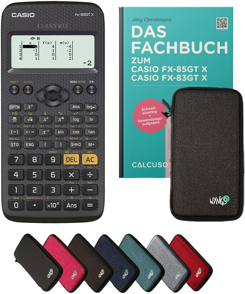 CALCUSO Standardpaket: Casio FX-83GT X technisch-wissenschaftlicher Taschenrechner + WYNGS Schutztas