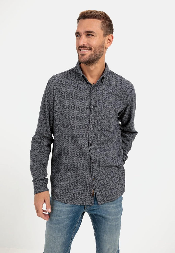 camel active Herren Flanellhemd mit tonalem Minimalprint 5XL Asphalt, 5XL Asphalt