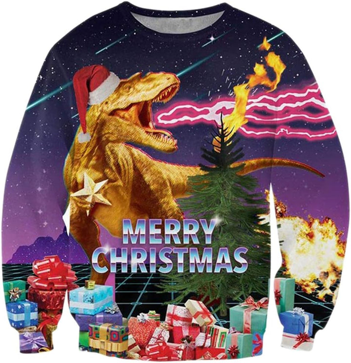 Loveternal Unisex Hässliche Weihnachtspullover 3D Druck Ugly Christmas Sweater Langarm Xmas Pullover