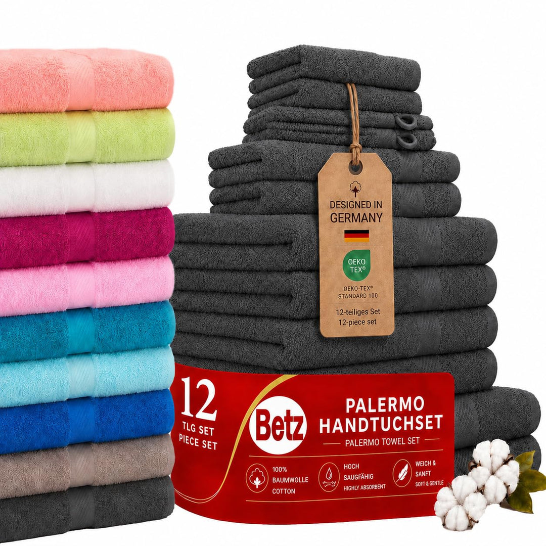 Betz 12-TLG. Handtuch-Set Palermo 100% Baumwolle 2 Liegetücher 4 Handtücher 2 Gästetücher 2 Seiftüch