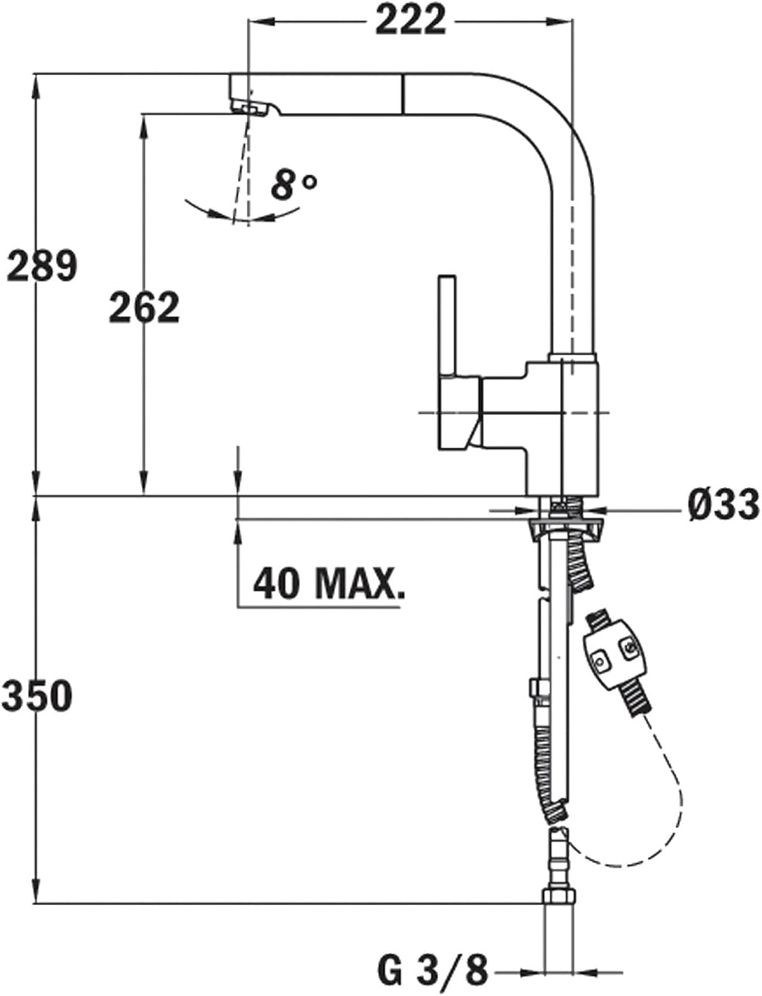GRIFO ARK 938 I INOX Monomando fabricado en acero inoxidable, flexible de alta resistencia, maneral
