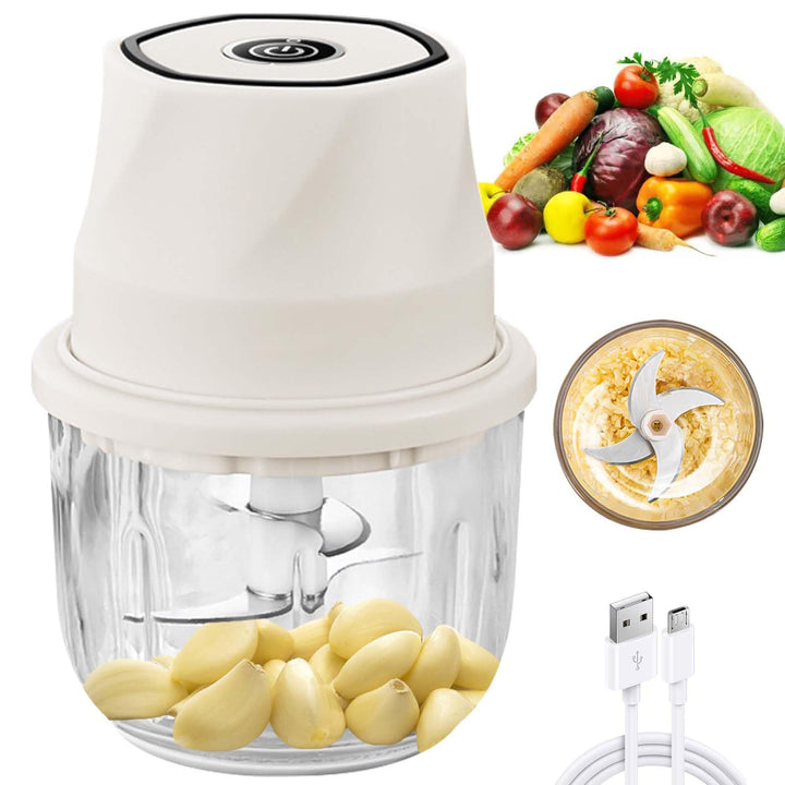 Zwiebelschneider Elektrisch, 300ml Zwiebel Zerkleinerer Elektrisch Küche USB-Aufladbar mit Ladekabel