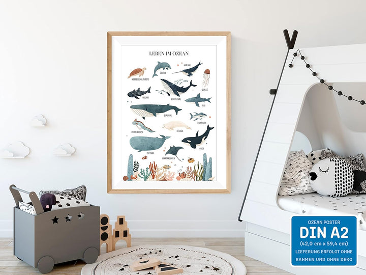 kizibi® Unterwasserwelt Lernposter für Kinderzimmer - Detailliertes DIN A2 Poster des Meeres & Ozean