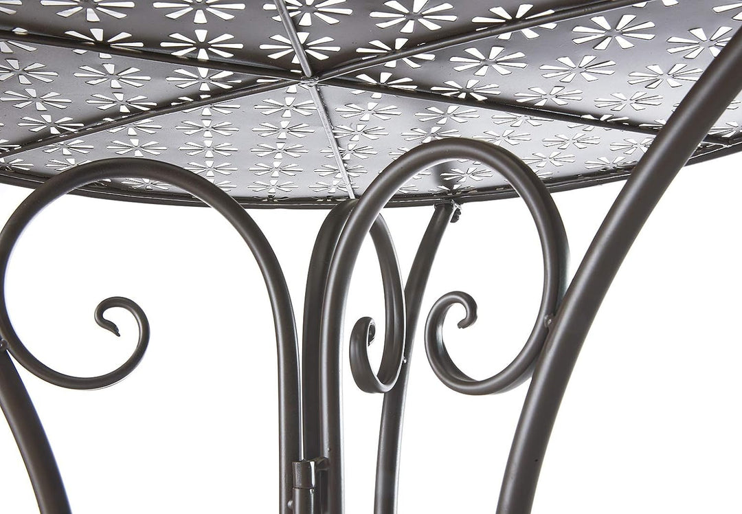 Kobolo Dekorativer Gartentisch Metalltisch Tisch aus braunem Metall mit Stanzungen in Blumenoptik 60