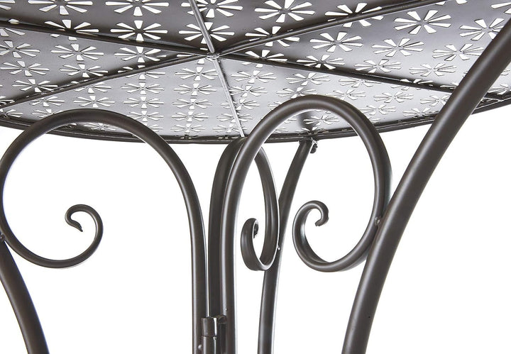 Kobolo Dekorativer Gartentisch Metalltisch Tisch aus braunem Metall mit Stanzungen in Blumenoptik 60