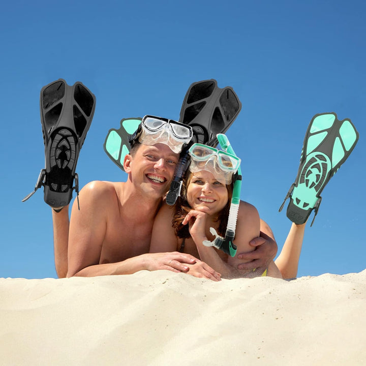 HH HHAO SPORT Schnorchelset Erwachsene mit Flossen,Schnorchelausrüstung in Reisegrösse mit Kurzen Ve