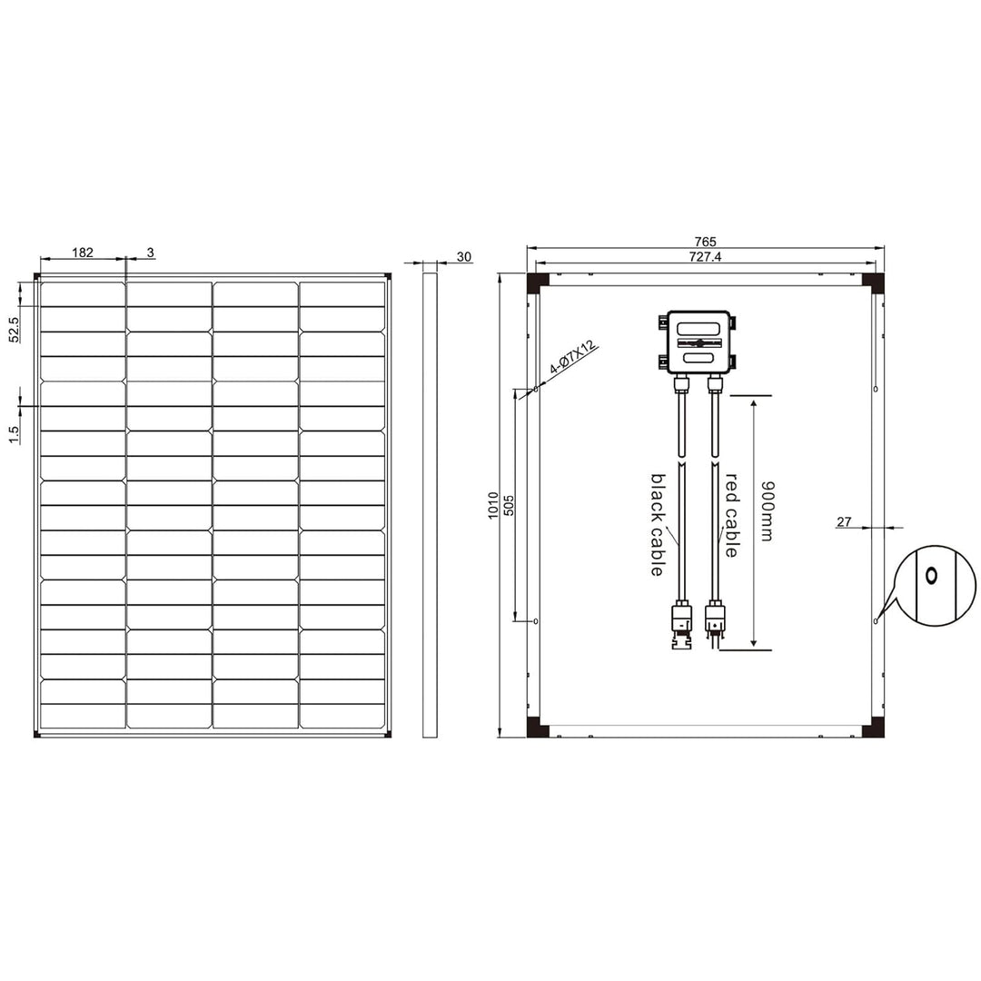 enjoy solar 36V Monokristallines Solarmodul, 182mm Solarzellen Solarpanel ideal für Wohnmobil, Balko