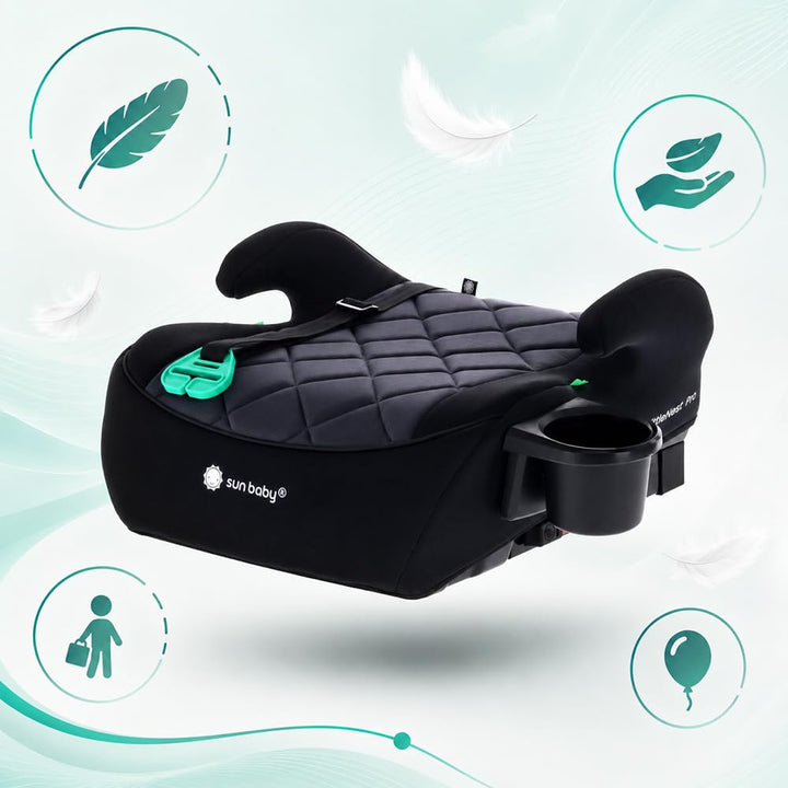 SUN BABY LITTLENEST PRO ISOFIX Booster Seat 125-150 cm i-Size R129 - Black | ISOFIX installation, cu