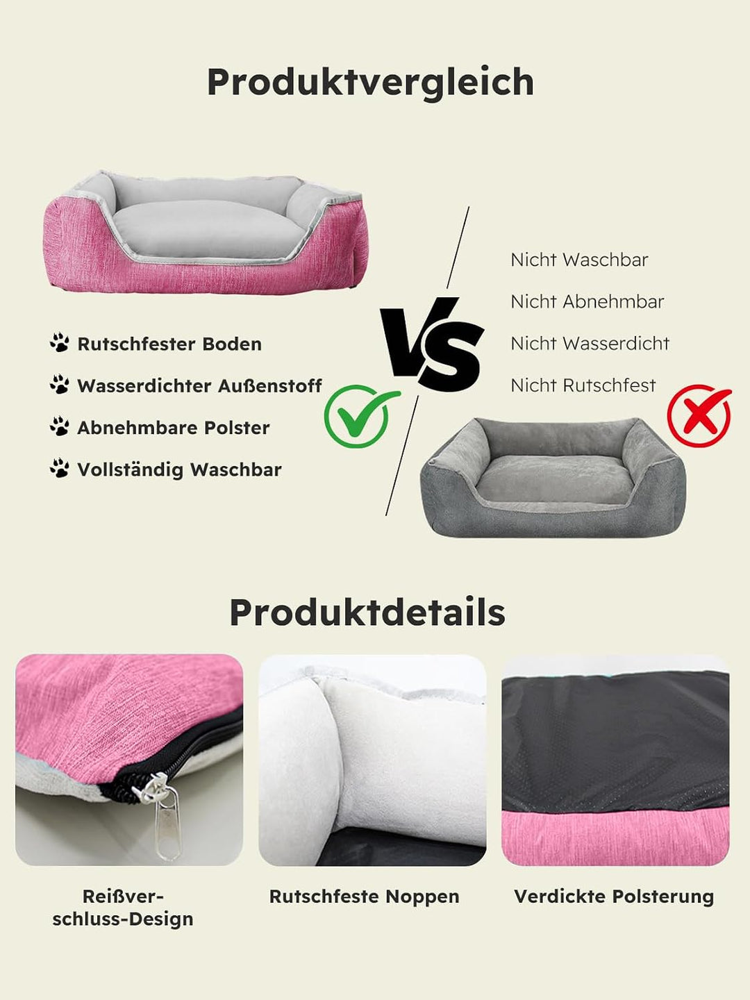 PETCUTE Hundebett Katzenbett Waschbar Orthopädisches Hundebetten Hundekissen Flauschig Katzenkorb fü
