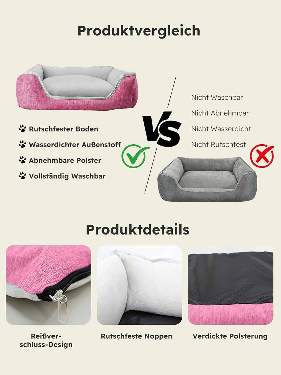 PETCUTE Hundebett Katzenbett Waschbar Orthopädisches Hundebetten Hundekissen Flauschig Katzenkorb fü