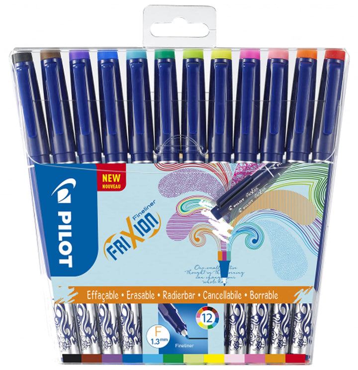 PILOT FriXion Fineliner, radierbar, 12er Set, Schwarz/Blau/Rot/Grün/Pink/Violett/Braun/Gelb/Orange/B