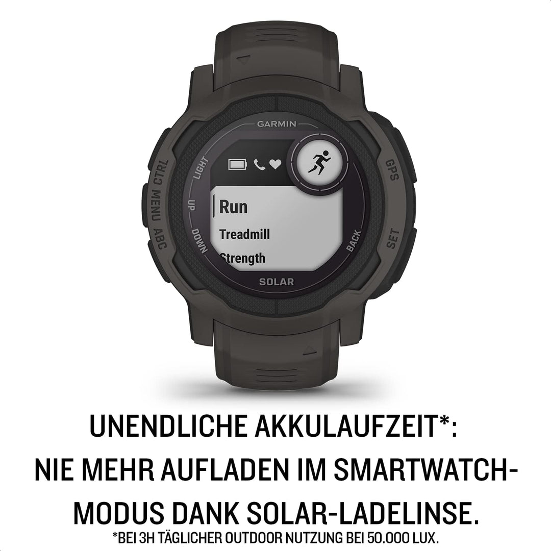 Garmin Instinct 2 Solar – GPS-Smartwatch mit unendlicher Akkulaufzeit im Smartwatch-Modus, über 40 S