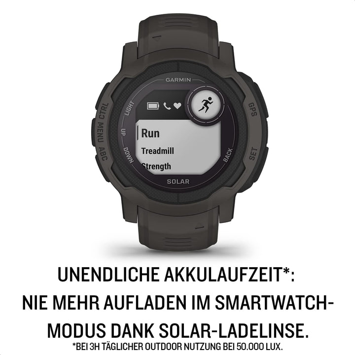 Garmin Instinct 2 Solar – GPS-Smartwatch mit unendlicher Akkulaufzeit im Smartwatch-Modus, über 40 S