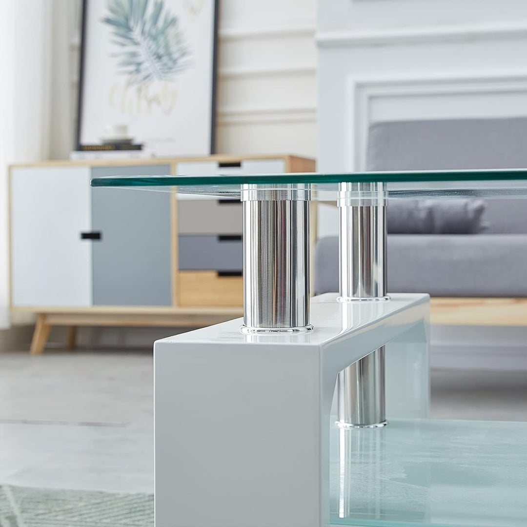 CLIPOP Couchtisch Rechteckig Beistelltisch aus Hartglas,Moderner Sofatisch mit Stauraum,Beistelltisc