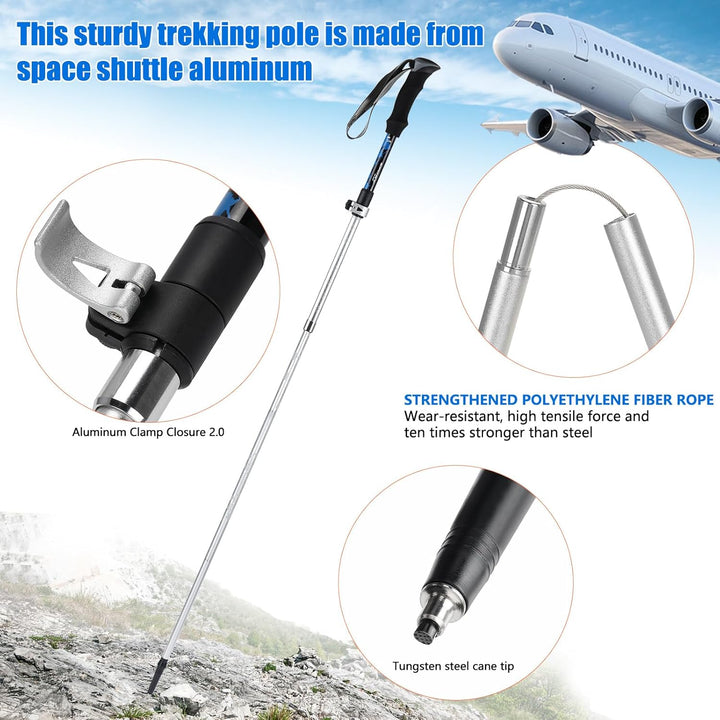 2 Stück Aluminium Wanderstöcke für Damen und Herren, Nordic Walking Stöcke, Leichte Wanderstöcke Tel