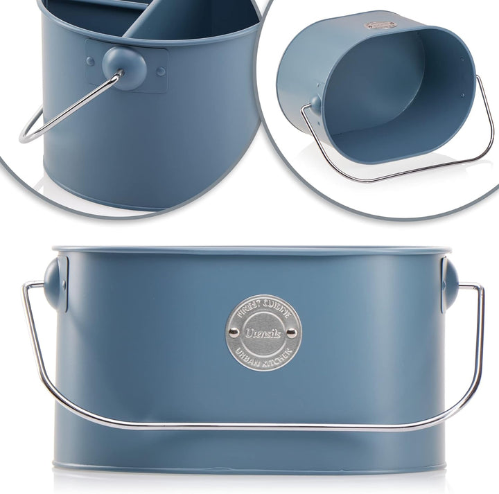 com-four® Besteckhalter aus Metall - Stiftehalter mit herausnehmbarer Trennwand - Metallkorb mit Tra