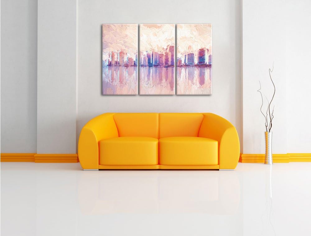 Pixxprint Miami Florida Skyline als Leinwandbild/Grösse: 3 Teilig (120x80 cm) cm/Wandbild/Kunstdruck