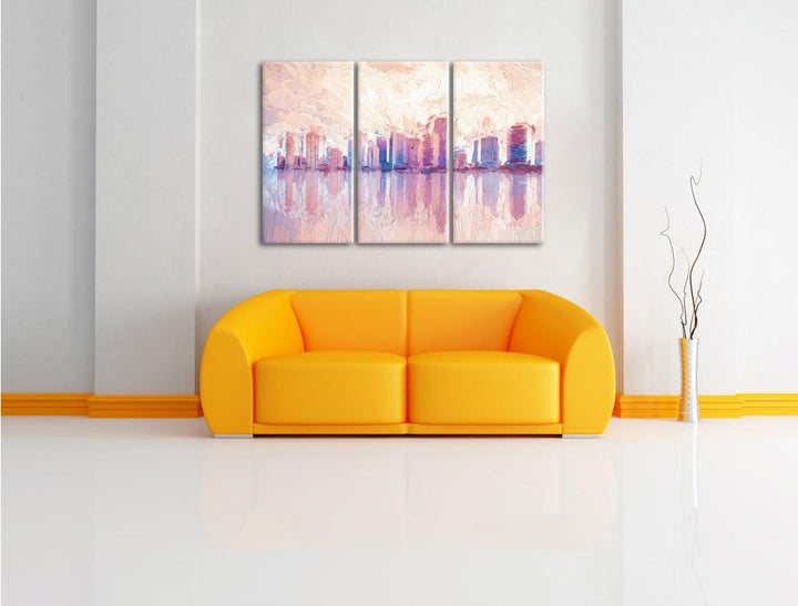 Pixxprint Miami Florida Skyline als Leinwandbild/Grösse: 3 Teilig (120x80 cm) cm/Wandbild/Kunstdruck