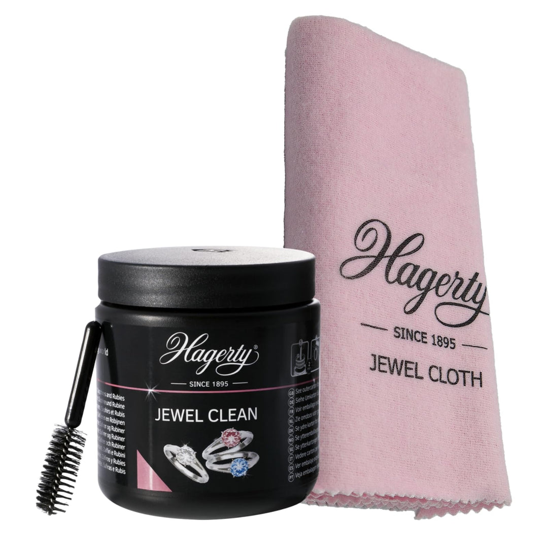 Hagerty Set Jewel Clean Schmucktauchbad + Jewel Cloth Schmuck Reinigungstuch für Edelsteine Gold Pla