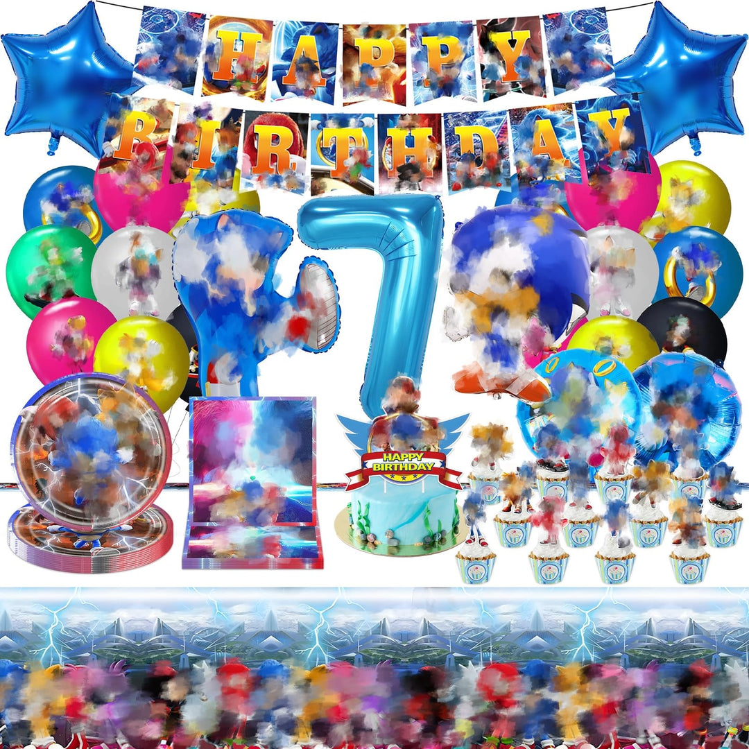 70 Stück Geburtstagsdeko Geburtstag Party Deko 7 Jahre Kindergeburtstag Partygeschirr Set Banner Bal